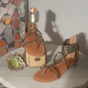 Gold and Tan Women's Sandals